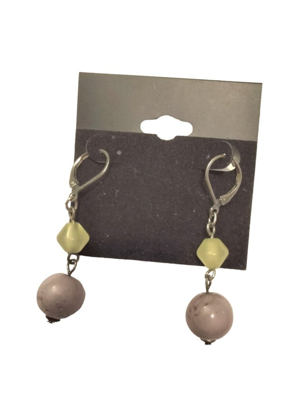 Amber Lavender Bead Earrings Hook Drop Dangle USA Vintage Artisan Upcycled